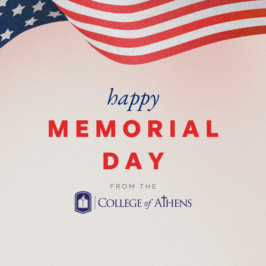 College of Athens Memorial Day graphic: an American flag over a pale field with the College's lockup.
