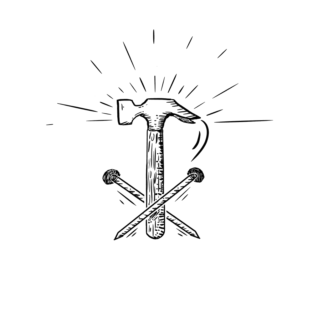 The mark alone: hammer and crossed nails radiating light.